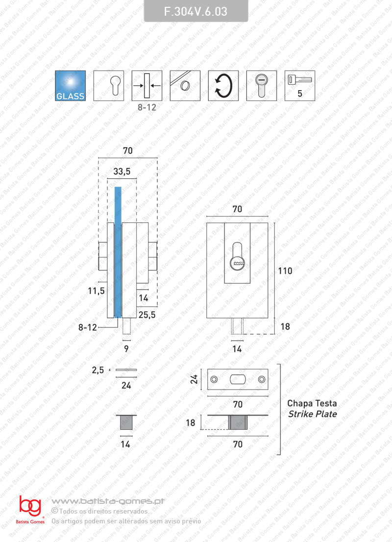 Fechadura para porta em vidro